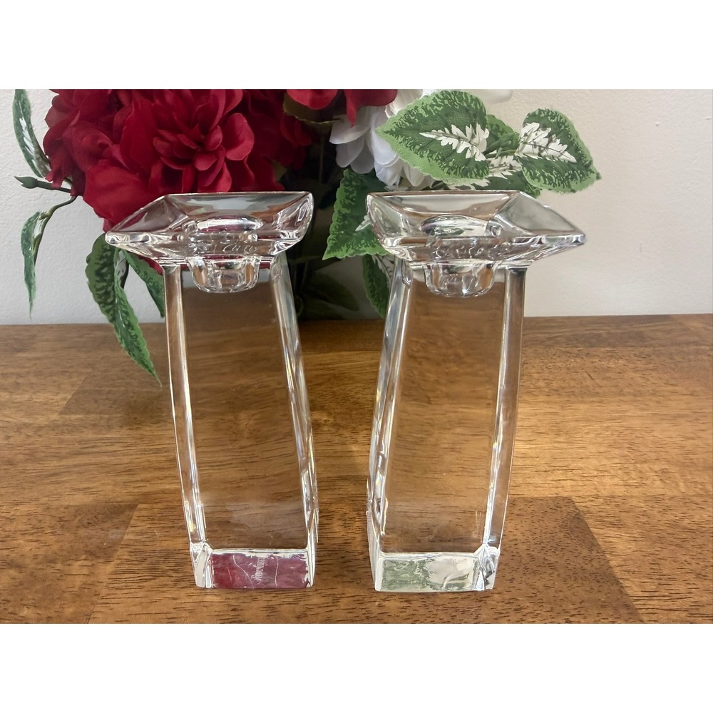 Vintage Marc Aurel Crystal Candle Holders Pair Square Modernist Minimalist - Picture 3 of 7
